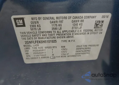 2017 Chevrolet Equinox Lt from USA, damaged, VIN 2GNFLFEK6H6101925